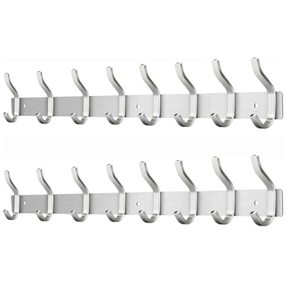 23 Inch Coat Rack Wall Mount with 8 Hooks, 2 Pack Silver Wall Hooks - color: Silver, size: 8 Hooks 2 Pieces