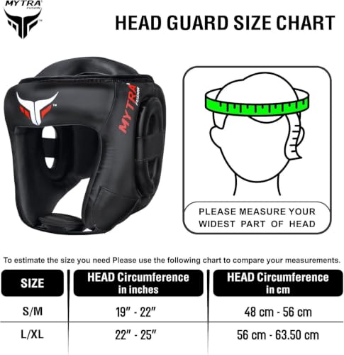 Mytra Fusion Boxing Headgear MMA Headgear Martial Arts Sparring Gear Headgear for Kickboxing, Muay Thai and Karate Training (Black, S/M)