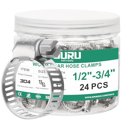 24PCS Hose Clamps Stainless Steel Adjustable 1/2"– 3/4"(13-19mm) Worm Gear Hose Clamp, Heavy Duty Metal Small Hose Clamps for Automotive, Pipe, Radiator Plumbing, Fuel Line - size: 1/2"-3/4"(13-19mm)