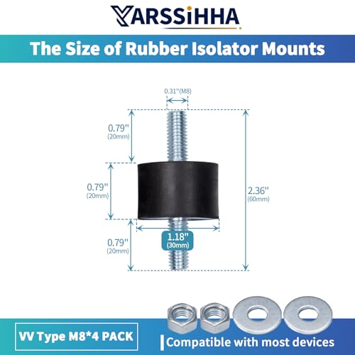 4 Pack M8 Anti-Vibration Rubber Isolator Mounts, 30x20mm Rubber Studs Shock Absorber, Cylindrical Vibration Isolators for Diesel Engines, Air Compressors, Vibration Motor