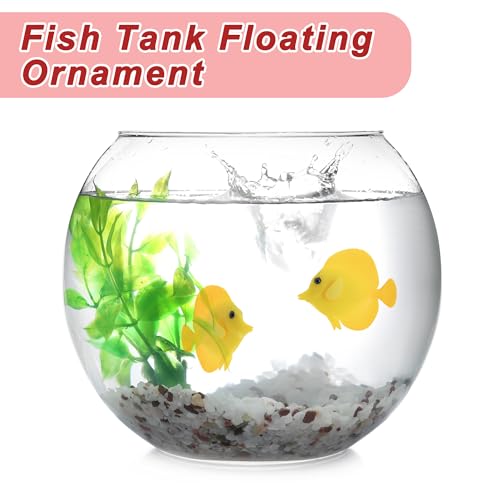 Artificial Glowing Fish, Yellow Silicone Aquarium Fish Ornament, 3.35"L x 2.76"W, Glows in Dark, Modern Animal Theme, Wall Mount, Wipe Clean