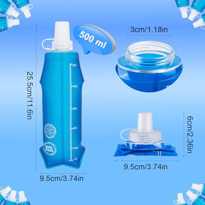 2 Pack Collapsible Water Bottle 500ml – BPA-Free Foldable Soft Flask for Running, Hiking, Cycling, Jogging, Trail Running, Marathon, Travel, Outdoor – Reusable Hydration Bottle for Backpack (500 ml)