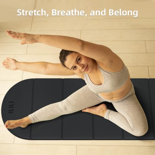 ILILI Foldable Yoga Mat, 10mm Thick, 75x26 Inch Extra Long, Exercise Mat - color: Carbon Black