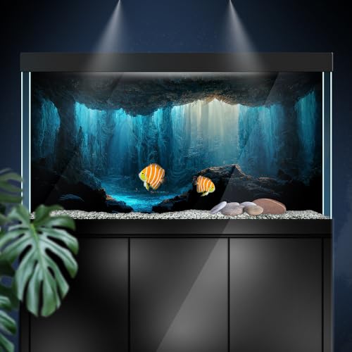 Aquarium Background Stickers - Cave Underwater Rock- Fish Tank Reptile Terrarium Decor Poster (60 x 40 cm / (23.6 x 15.7 inches)) - size: 60 x 40 cm / (23.6 x 15.7 inches)