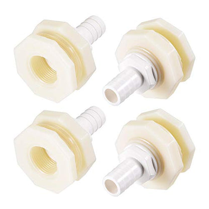 uxcell Bulkhead Fitting Adapter 16mm Barbed x G3/4 Female ABS White for Aquariums, Water Tanks, Tubs, Pools 4Pcs - size: G3/4