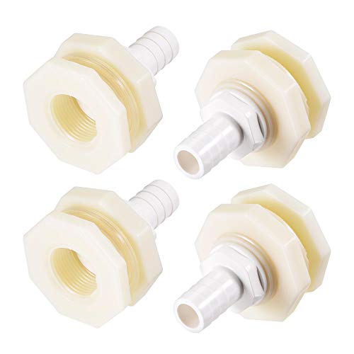 uxcell Bulkhead Fitting Adapter 16mm Barbed x G3/4 Female ABS White for Aquariums, Water Tanks, Tubs, Pools 4Pcs - size: G3/4