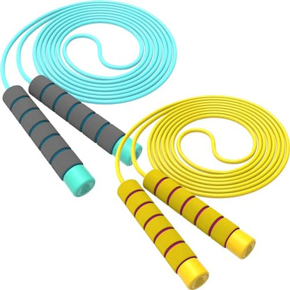 Jump Rope For Kids,Jump Rope Kids,Adjustable Soft Skipping Rope,Toddler Jump Rope With Skin-Friendly Foam Handles For Kids, Boys,Girls,Women, Men,Exercise Activity,Outdoor Fitness - color: Blue+Yellow