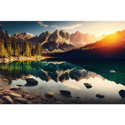Mountain Lake Aquarium Background Summer Sunrise Tranquil Lake Mountain Range Fish Tank Background Sunset Stream Reptile Tank Backgrounds Pine Trees Rock Formation Enclosure Backgrounds 48x24in