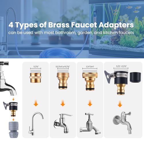 Fish Tank Vacuum Gravel Cleaner Gravel Vacuum for Aquarium，Siphon Aquarium Water Changer for Fish Tank with Four Faucet Adapter and Long Hose(50 Feet)