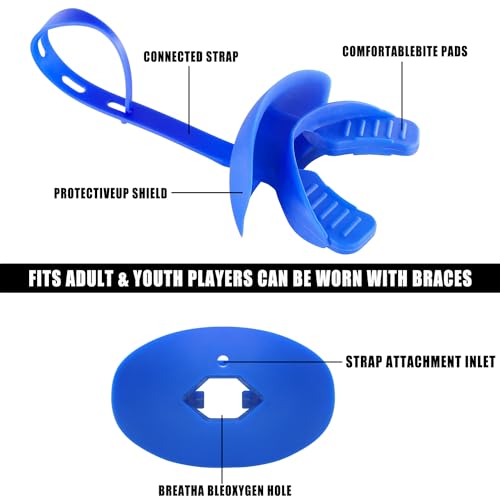 Gy Football Mouth Guard Football Mouthpiece, Mouthguard with Strap for Hockey/Lacrosse/Wrestling/Boxing/Basketball, Fits Adults/Youth/Kids 11+ (Bule) - color: Bule