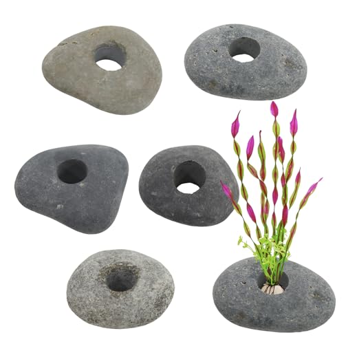 6PCS Aquarium Plant Weights, Live Rocks, Plant Weights for Fish Tank, Unique Shape and Size, Suitable for Decorating Fish Tanks, 0.75" Hole - size: One Hole