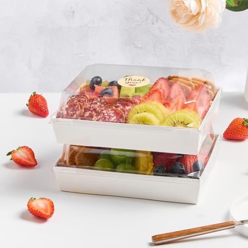 Charcuterie Boxes with Clear Lids, White, 7 x 5 Inches, 50 Pack | Disposable, To Go Bakery Boxes, Dessert Boxes, Food Containers, For Pastries, Chocolate Covered Strawberries, Hot Cocoa Bombs - color: White