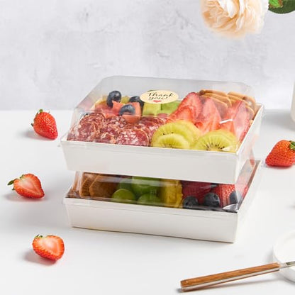Charcuterie Boxes with Clear Lids, White, 7 x 5 Inches, 50 Pack | Disposable, To Go Bakery Boxes, Dessert Boxes, Food Containers, For Pastries, Chocolate Covered Strawberries, Hot Cocoa Bombs - color: White