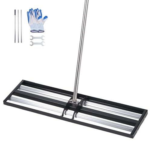 VEVOR Updated Lawn Leveling Rake with Roller, 36" x 10" Stainless Steel Lawn Leveler with 83.9" Adjustable Handle, Heavy Duty Yard Leveling Rake, Effort Saving Lawn Leveling Tool for Yard Golf Court