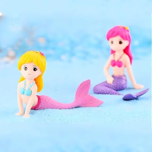 Mermaid Aquarium Ornament for Fish Tanks and Terrariums, Pink Plastic Mermaid Figurine for Fairy Gardens, DIY Landscapes and Party Decor (Miniature Size)