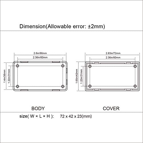 Project Box, 5 Pieces ABS Electrical Box Small Junction Box for Electronics PCB Case,Electronic Hobby Box Black, Outside Size 2.8 x 1.7 x 0.9 inch (72x 42x 23 mm) - size: 2.8" x 1.7" x 0.9"(5pc)