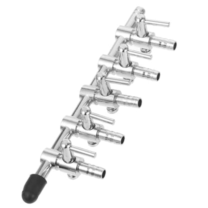 Stainless Steel Distributor with Flow Control Lever Way Splitter Tap for Aquarium Air Pump Easy Operation Compatible with Tubing Silver Finish