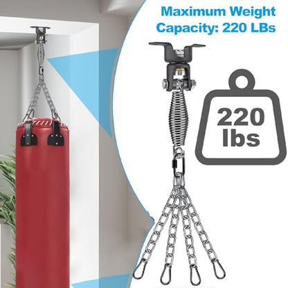 BeneLabel Heavy Bag Ceiling Mount with Spring & Chains 360° Rotation Punching Bag Ceiling Hanger with Bearings Boxing Bags Holder Hardware with 2 Wood Screws and 2 Expansion Screws - color: Hanger With Oval Spring & Chains (220 Lbs Capacity)