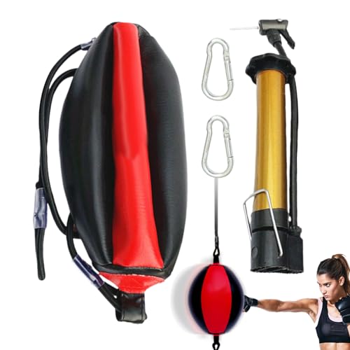 Double End Bag PU Leather Boxing Punching Bag | Includes Carabiners, Needle, Air Pump, Boxing Equipment Enhances Reaction, and Hand Eye Coordination Training - color: Red