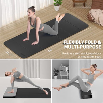 Foldable Yoga Mat Extra Large 74"×31.5" - color: Black+Gray