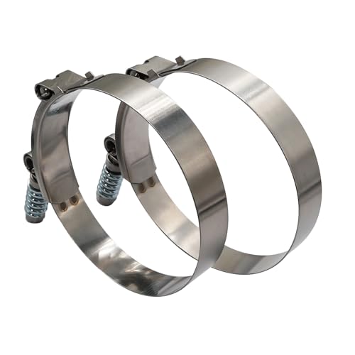 4.5" T Bolt Hose Clamp Spring Loaded Stainless Steel - Working Range 121-129mm for 4.5" I.D. Hose with 3mm - 6mm Wall Thickness, Auto-adjusting maintain Constant Clamping Force (121-129mm, 2 Pack) - size: 4.5" Hose Clamp 121mm - 129mm (4.76" - 5.08")
