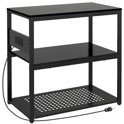 20-29 Gallon Fish Tank Stand with Power Outlets, 3-Tier Metal Aquarium Stand, Breeder Reptile Tank Stand with Shelf for Home Office, 660LBS Capacity, 29.5 x 15.8 x 30.1 inches, Black