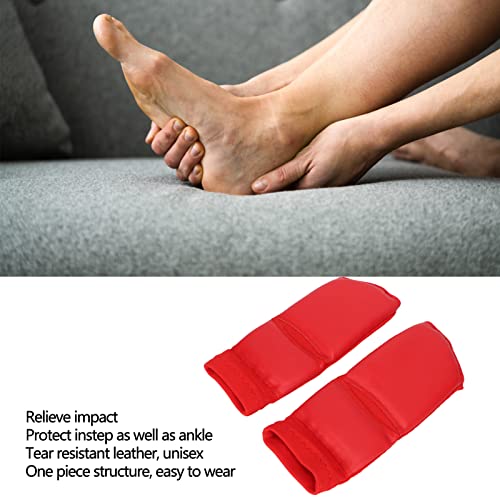 Boxing Foot Protector Adult Taekwondo Training Gear, Non Slip Impact Ankle Support Pads with Foam Liner, Red PU Leather Foot Gear for Martial Arts - size: Small