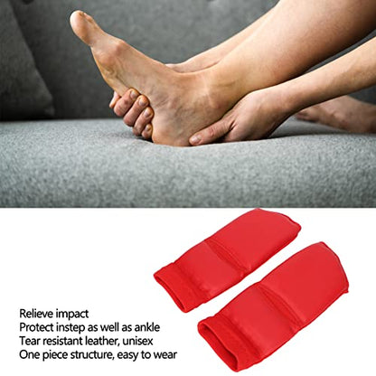 Boxing Foot Protector Adult Taekwondo Training Gear, Non Slip Impact Ankle Support Pads with Foam Liner, Red PU Leather Foot Gear for Martial Arts - size: Small