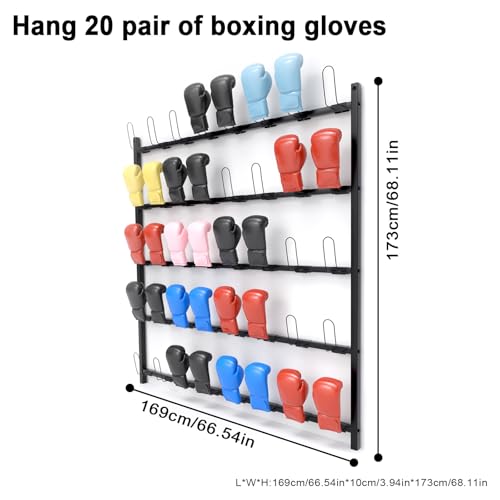 20 Pairs Large Boxing Glove Storage Showshelves Rack, 66.54x68.11inch | Boxing Glove Storage Garage, Hang Up Boxing Gloves to Dry Out for Home Gym Garage