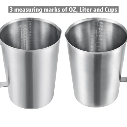 64Oz/8Cup Stainless Steel Pitcher (SUS304), 2 Liter Metal Container for Water, Milk, Liquid with Handle with Engraved Markings, Silver - size: 2000ML
