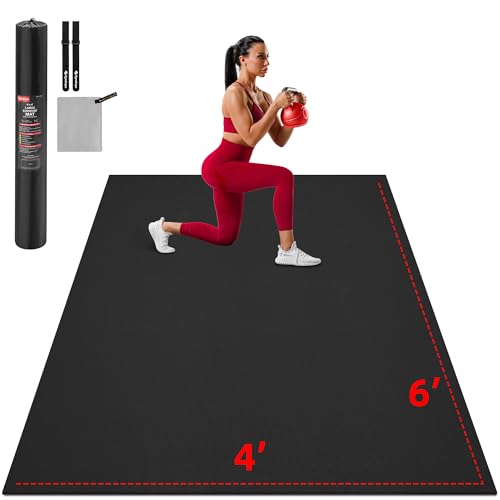 GymCope Extra Large Exercise Mat 10'x6'/9'x6'/8'x6'/7'x5'/6'x4' (8mm) | Thick Workout Mat for Home Gym & Garage Flooring, Shoe-Friendly, High-Density, MMA, HIIT, Weight Lifting, Cardio&Strength - color: 6'x4'x8mm-Black