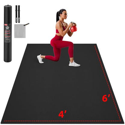 GymCope Extra Large Exercise Mat 10'x6'/9'x6'/8'x6'/7'x5'/6'x4' (8mm) - color: 6'x4'x8mm-Black