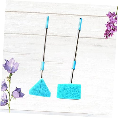 2 Pcs Cleaning Brush Fish Tank Scrubbing Upholstery Cleaner Bucket Dryer Vent Grout Cleaner Sponges Aquarium Tools Fish Net Cleaner Brush with Long Handle Blue