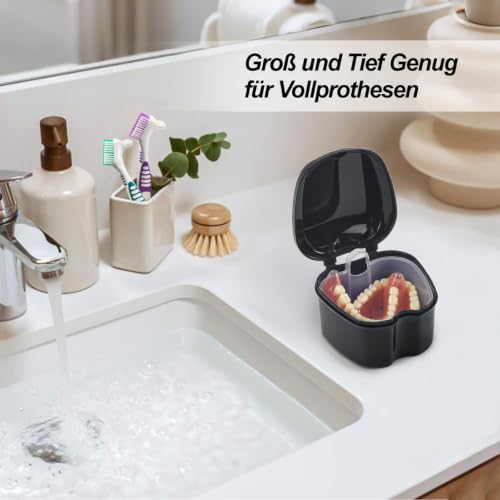 Denture Bath Case Retainer Cleaner Case with Strainer Basket, Denture Cup Dental Retainer Holder Case for Soaking Mouthguard Cleaning Storage Box Case - Black and White - color: Black & White