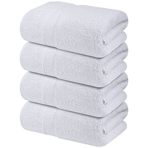 Infinitee Xclusives 100% Ring-Spun Cotton Bath Towels for Bathroom - Pack 4 - color: Brilliant White, size: Bath Towels - 4 Pack