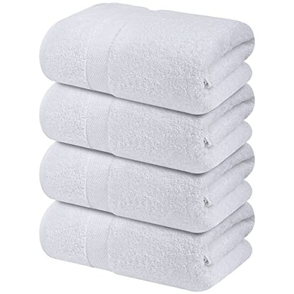 Infinitee Xclusives 100% Ring-Spun Cotton Bath Towels for Bathroom - Pack 4 - color: Brilliant White, size: Bath Towels - 4 Pack