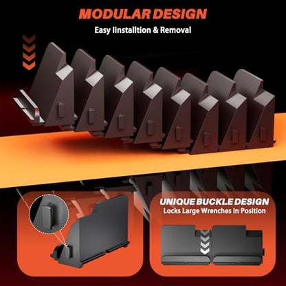 32 PCS Modular Wrench Organizer Wrench Holder - Wrench Tool Organizers for Tool Drawer Storage, Wrench Storage Set with Metric & SAE Label, Wrench Rack Tool Gift for Mechanics, Father, Men, Black