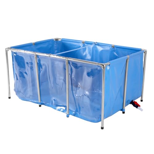 Rectangular Frame-Mounted Goldfish Pond with Drain Valve, Above-Ground Clear View Aquarium, Ideal for Ornamental Fish Breeding Outdoor Decorative Use