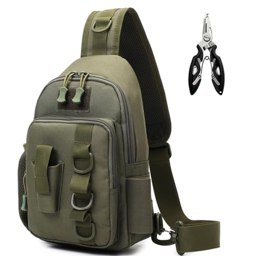 Fishing Sling Bag - Small Fishing Tackle Storage Bags with Rod Holder(Green)