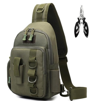 Fishing Sling Bag - Small Fishing Tackle Storage Bags with Rod Holder(Green)