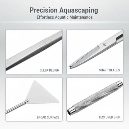 6 Pcs Stainless Steel Aquascaping Tools Kit, Aquarium Plant Tools Set, includes Algae Scraper, 15 in/38 cm Tweezers, 11.8 in/30 cm Scissors, 12.6 in/32 cm Sand Spatula, with Acrylic Holder, Silver