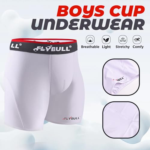 2-Pack Boys Cup Underwear Youth Boxer Briefs with 1 Protective Athletic Cup for Baseball, Football, Lacrosse - color: White 3, size: X-Large