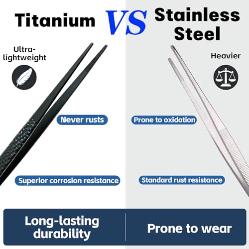 Titanium Kitchen Tweezers Set Professional, Chef Plating Tongs, Ultra Lightweight Non Rust Food Tweezer for Cooking, Baking, Decorating(Black)