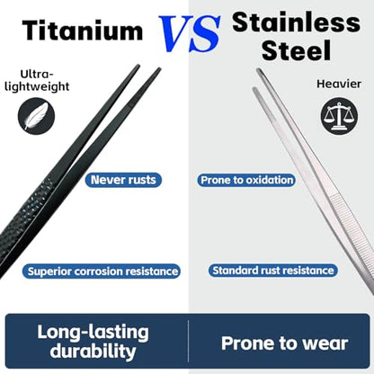 Titanium Kitchen Tweezers Set Professional, Chef Plating Tongs, Ultra Lightweight Non Rust Food Tweezer for Cooking, Baking, Decorating(Black)