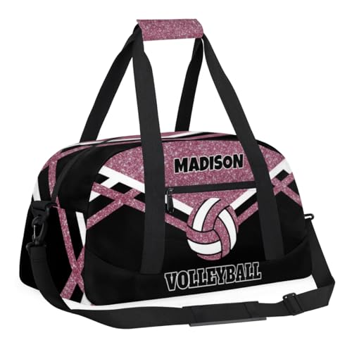 Custom Name Sports Volleyball Bag, Water Pink Glittering with Black | Gym Bag Sports Travel Duffle Bag Tote Carry On Weekend Sports Travel Bag - color: Pink Black