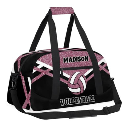 Custom Name Sports Volleyball Bag, Water Pink Glittering with Black | Gym Bag Sports Travel Duffle Bag Tote Carry On Weekend Sports Travel Bag - color: Pink Black