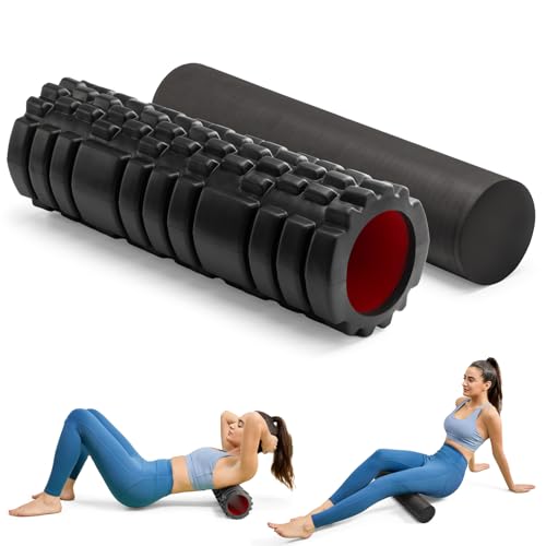 Krightlink 2-in-1 18" Foam Roller Set for Deep Muscle Massage | Foam Roller Trigger Point Release Back Roller for Fitness Relieves Muscle Pain Myofascial Pilates, Yoga (Black) - color: Black-18"(2 in 1)