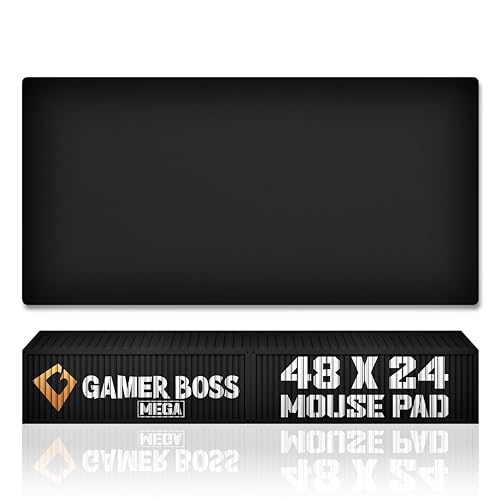 Gamer Boss - Gaming Mouse Pad - 48 x 24 Inches - 4mm Thick with Stitched Edges, Non-Slip Rubber Base, Premium Cloth Mousepad, Desk Mat for Laptop, Keyboard, Computer & PC (Mega, Black) - color: Black, size: 48" x 24"