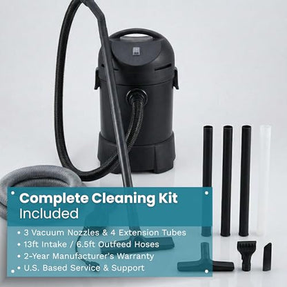 CleanSweep 1400 Pond Vacuum with a 13' Intake Suction Hose, 4 Extension Tubes, 3 Vacuum Nozzles, a 6.5 Foot Output Hose, and a Debris Collection Bag | 13 ft intake hose, 6.5 ft output hose, 4 extension tubes, 3 nozzles, Debris collection bag