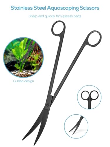 4-in-1 Aquascaping Tool Kit for Aquariums, Includes Curved Scissors, Tweezers, Sand Spatula, and Fish Net for Small Fish Tanks and Plant Care